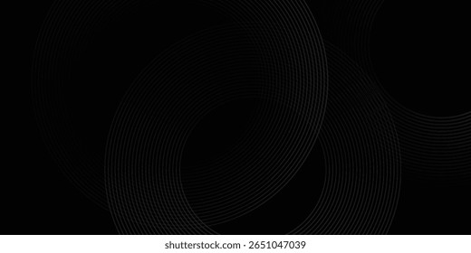 Fondo abstracto negro con líneas circulares. Anillos degradados negros y grises modernos. Conveniente para el Anuncio, la cubierta, el cartel, el Sitio web, la presentación, el folleto, el volante, la cabecera. Eps 10