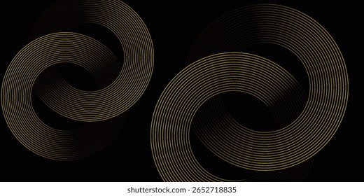 Schwarzer abstrakter Hintergrund mit Kreislinien. Moderne schwarz-gelbe Farbverlauf-Ringe. Vektorgrafik