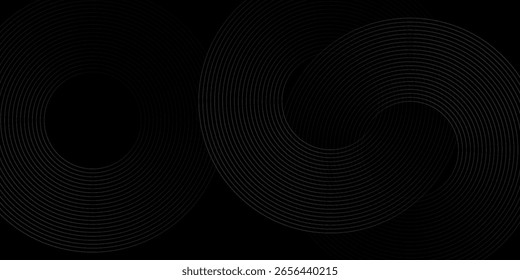 Fondo abstracto negro con líneas circulares. Anillos degradados negros y grises modernos. Conveniente para el Anuncio, cubierta, cartel, Sitio web, presentación, folleto, volante, cabecera
