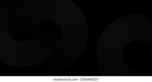 Fondo abstracto negro con líneas circulares. Anillos degradados negros y grises modernos. Conveniente para el Anuncio, cubierta, cartel, Sitio web, presentación, folleto, volante, cabecera
