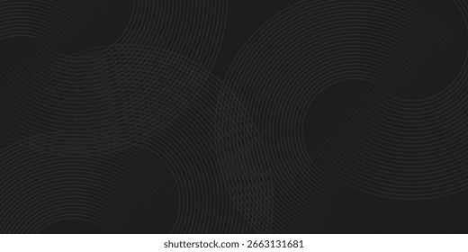 Black abstract background with circle lines. Modern black gray gradient rings.