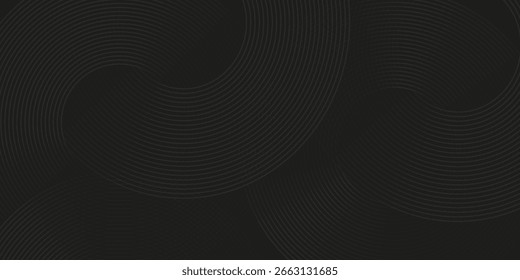 Black abstract background with circle lines. Modern black gray gradient rings.