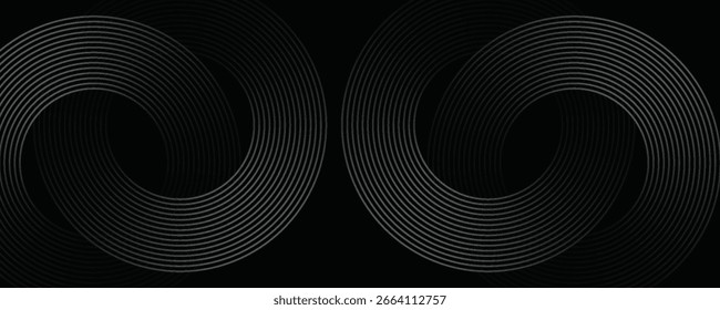 Fondo abstracto negro con líneas circulares. Anillos degradados negros y grises modernos. Conveniente para el Anuncio, cubierta, cartel, Sitio web, presentación, folleto,