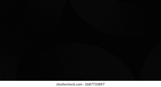 Black abstract background with circle lines. 