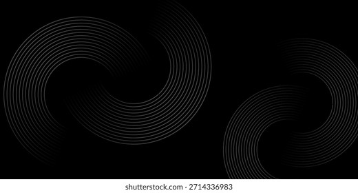 Fondo abstracto negro con líneas circulares. Anillos degradados negros y grises modernos. Conveniente para el Anuncio, cubierta, cartel, Sitio web, presentación, folleto, volante, cabecera
