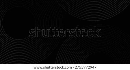 Black abstract background with circle lines. Modern black gray gradient rings. Suitable for banner, cover, poster, website, presentation, brochure, flyer, header
