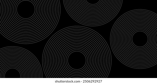 Black abstract background with circle shape. Luxury gradient geometric graphic elements with circle lines.