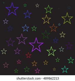 Black abstract background with colorful stars