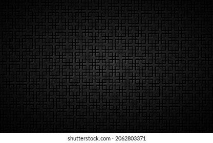 Black abstract background composed of squares. Modern technology dark design. Geometric vector illustration. Metal mesh texture