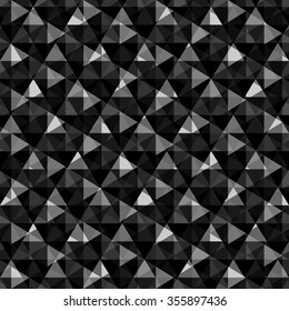 Black abstract background. Crystal seamless texture. Triangular vector backdrop.