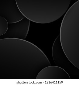 Black abstract background of dark circles Creative design element The template theme for the day of sales Black Friday and Cyber Monday Abstract pattern of black circles on a black background Vector