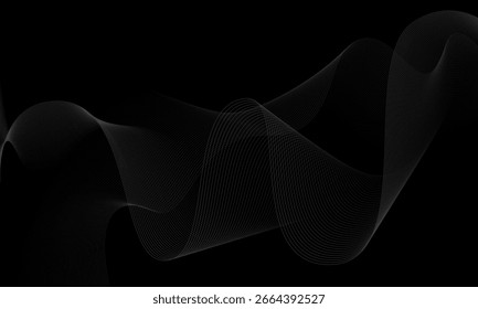 Fondo abstracto negro con concepto oscuro. Líneas delgadas en negro. Ilustración vectorial.
