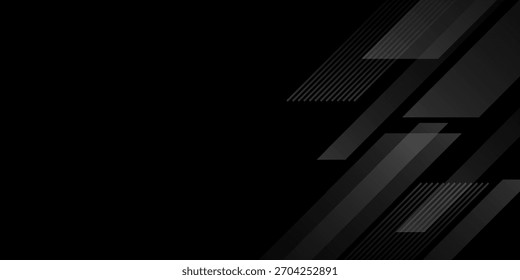 Schwarzer abstrakter Hintergrund. dunkelschwarzer Hintergrund. Elegante dunkle diagonale Formelemente. Modernes, luxuriöses Grafikdesign mit grauem Farbverlauf.