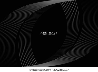 Black abstract background with dark gray curve lines design. Modern simple stripes lines concept. Dark wavy graphic design element with space for your text. Suit for cover, poster, banner, brochure.