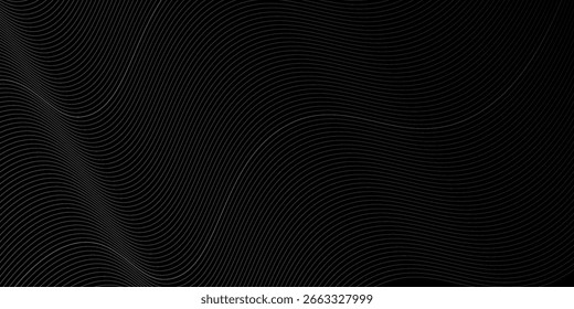 Black abstract background design gradient. Modern wavy line pattern in monochrome colors. Simple premium art class style