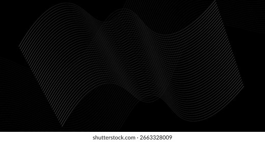 Black abstract background design gradient. Modern wavy line pattern in monochrome colors. Simple premium art
