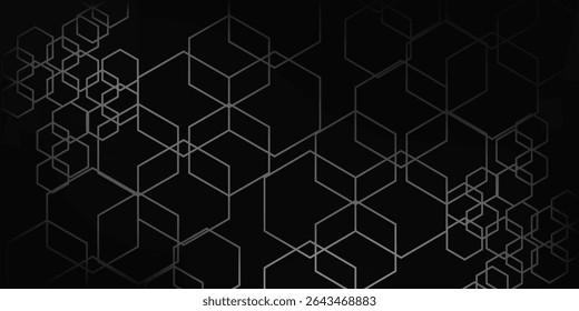 Black abstract background design hexagon. Premium stripe texture for banner  business backdrop. Dark horizontal vector template modern good simple