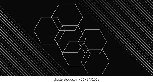 Hexágono de diseño de fondo abstracto negro. Línea de textura de rayas de Premium