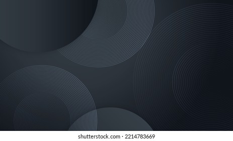 Black abstract background design. Modern wavy line pattern (guilloche curves) in monochrome colors. Premium stripe texture for banner, business background. Dark horizontal vector template