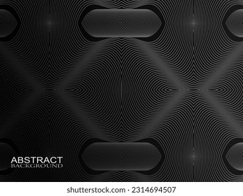 Schwarzes abstraktes Hintergrunddesign. Moderne Linienmuster (Guilloche-Kurven) in einfarbigen Farben. Premium-Textur für Banner, Business-Hintergründe. Dunkle horizontale Vektorvorlage.
