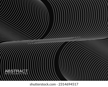 Diseño de fondo abstracto negro. Patrón de líneas onduladas modernas (curvas guilloches) en colores monocromos. Textura de línea de primera calidad para banners, fondos empresariales. Plantilla de vector horizontal oscuro.
