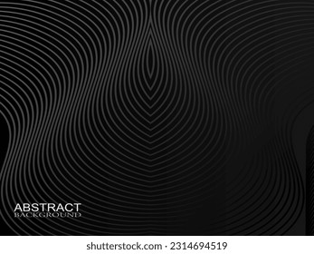 Black abstract background design. Modern wavy lines pattern (guilloche curves) in monochrome colors. Premium line texture for banners, business backgrounds. Dark horizontal vector template.