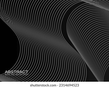 Black abstract background design. Modern wavy lines pattern (guilloche curves) in monochrome colors. Premium line texture for banners, business backgrounds. Dark horizontal vector template.