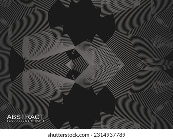 Black abstract background design. Modern wavy lines pattern (guilloche curves) in monochrome colors. Premium line texture for banners, business backgrounds. Dark horizontal vector template.