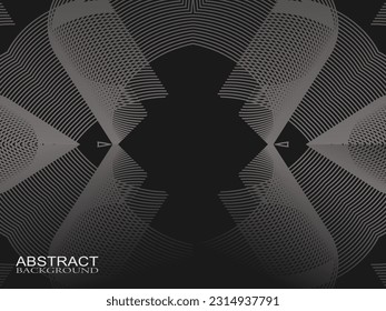 Diseño de fondo abstracto negro. Patrón de líneas onduladas modernas (curvas guilloches) en colores monocromos. Textura de línea de primera calidad para banners, fondos empresariales. Plantilla de vector horizontal oscuro.