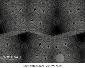 Black abstract background design. Modern wavy lines pattern (guilloche curves) in monochrome colors. Premium line texture for banners, business backgrounds. Dark horizontal vector template.