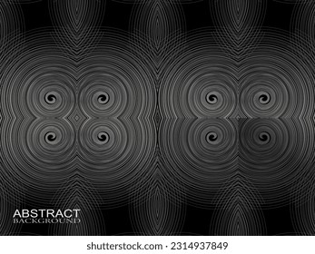 Black abstract background design. Modern wavy lines pattern (guilloche curves) in monochrome colors. Premium line texture for banners, business backgrounds. Dark horizontal vector template.