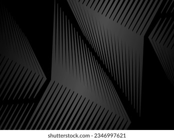 Diseño de fondo abstracto negro. Patrón de líneas onduladas modernas (curvas guilloches) en colores monocromos. Textura de línea premium para banners, banners, fondos empresariales. Plantilla de vector horizontal oscuro.
