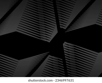 Black abstract background design. Modern wavy lines pattern (guilloche curves) in monochrome colors. Premium line texture for banners, banners, business backgrounds. Dark horizontal vector template.