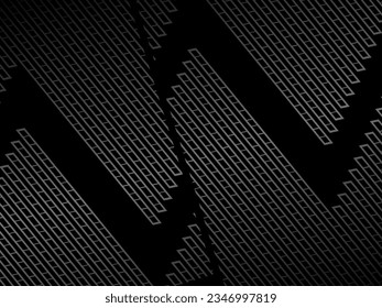 Diseño de fondo abstracto negro. Patrón de líneas onduladas modernas (curvas guilloches) en colores monocromos. Textura de línea premium para banners, banners, fondos empresariales. Plantilla de vector horizontal oscuro.