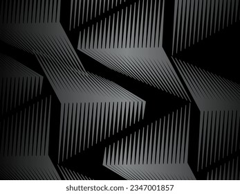 Black abstract background design. Modern wavy lines pattern (guilloche curves) in monochrome colors. Premium line texture for banners, banners, business backgrounds. Dark horizontal vector template.