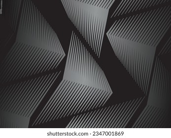 Diseño de fondo abstracto negro. Patrón de líneas onduladas modernas (curvas guilloches) en colores monocromos. Textura de línea premium para banners, banners, fondos empresariales. Plantilla de vector horizontal oscuro.