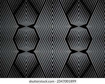 Diseño de fondo abstracto negro. Patrón de líneas onduladas modernas (curvas guilloches) en colores monocromos. Textura de línea premium para banners, banners, fondos empresariales. Plantilla de vector horizontal oscuro.