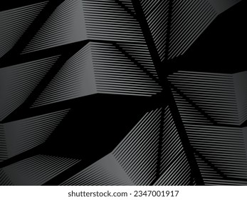 Black abstract background design. Modern wavy lines pattern (guilloche curves) in monochrome colors. Premium line texture for banners, banners, business backgrounds. Dark horizontal vector template.