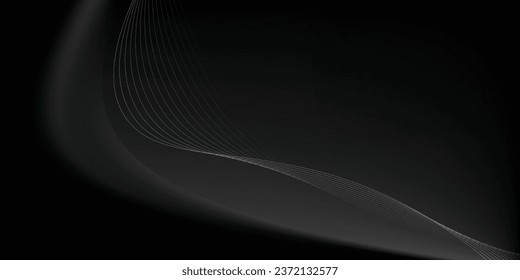 Schwarzes abstraktes Hintergrunddesign. Modernes Linienmuster (Guilloche-Kurven) in einfarbigen Farben. Premium-Streifenstruktur für Banner
