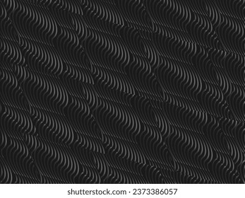 Black abstract background design. Modern wavy lines (guilloche curves) pattern in monochrome colors. Premium line texture for banner, business background. Dark horizontal vector template.