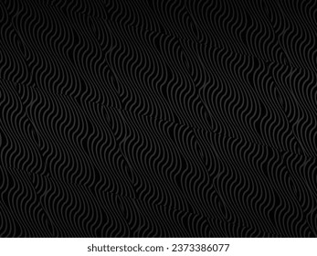 Black abstract background design. Modern wavy lines (guilloche curves) pattern in monochrome colors. Premium line texture for banner, business background. Dark horizontal vector template.