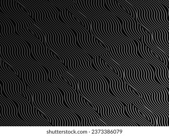 Diseño de fondo abstracto negro. Patrón de líneas onduladas modernas (curvas guilloches) en colores monocromos. Textura de línea premium para banner, fondo de negocio. Plantilla de vector horizontal oscuro.