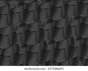 Diseño de fondo abstracto negro. Patrón de líneas onduladas modernas (curvas guilloches) en colores monocromos. Textura de línea premium para banner, fondo de negocio. Plantilla de vector horizontal oscuro.