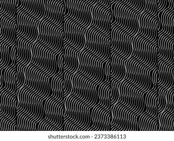 Black abstract background design. Modern wavy lines (guilloche curves) pattern in monochrome colors. Premium line texture for banner, business background. Dark horizontal vector template.