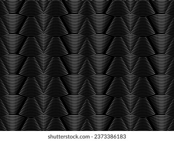 Black abstract background design. Modern wavy lines (guilloche curves) pattern in monochrome colors. Premium line texture for banner, business background. Dark horizontal vector template.