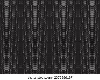 Black abstract background design. Modern wavy lines (guilloche curves) pattern in monochrome colors. Premium line texture for banner, business background. Dark horizontal vector template.