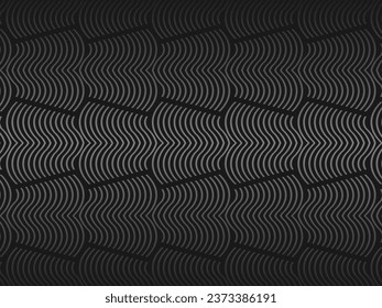 Diseño de fondo abstracto negro. Patrón de líneas onduladas modernas (curvas guilloches) en colores monocromos. Textura de línea premium para banner, fondo de negocio. Plantilla de vector horizontal oscuro.