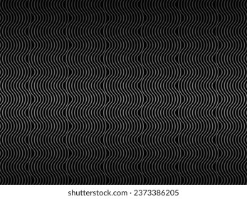 Diseño de fondo abstracto negro. Patrón de líneas onduladas modernas (curvas guilloches) en colores monocromos. Textura de línea premium para banner, fondo de negocio. Plantilla de vector horizontal oscuro.