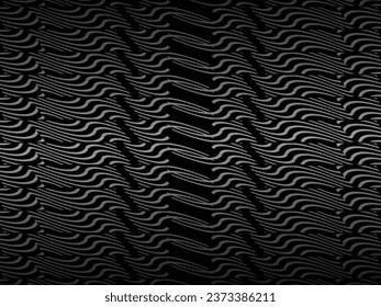 Diseño de fondo abstracto negro. Patrón de líneas onduladas modernas (curvas guilloches) en colores monocromos. Textura de línea premium para banner, fondo de negocio. Plantilla de vector horizontal oscuro.