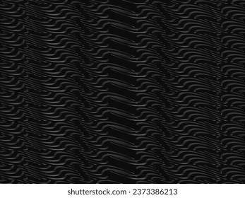 Black abstract background design. Modern wavy lines (guilloche curves) pattern in monochrome colors. Premium line texture for banner, business background. Dark horizontal vector template.